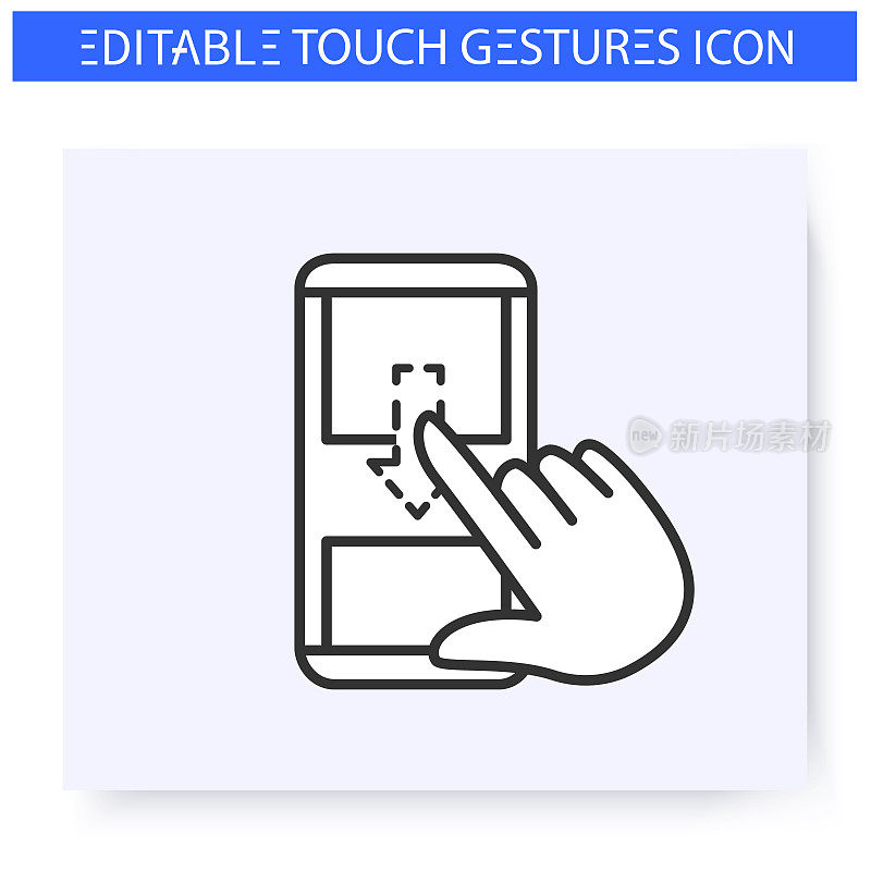 Vertical scroll down hand gesture line icon
